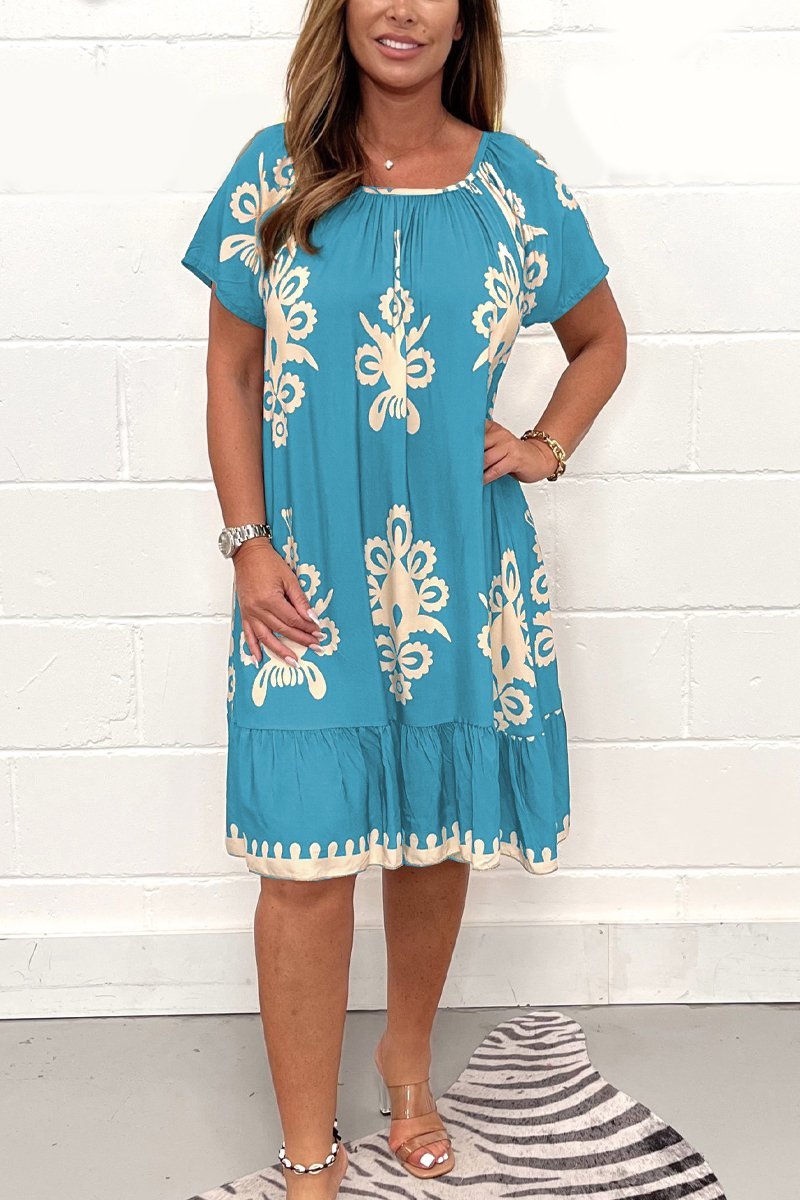 Printed short sleeve dress Sky blue