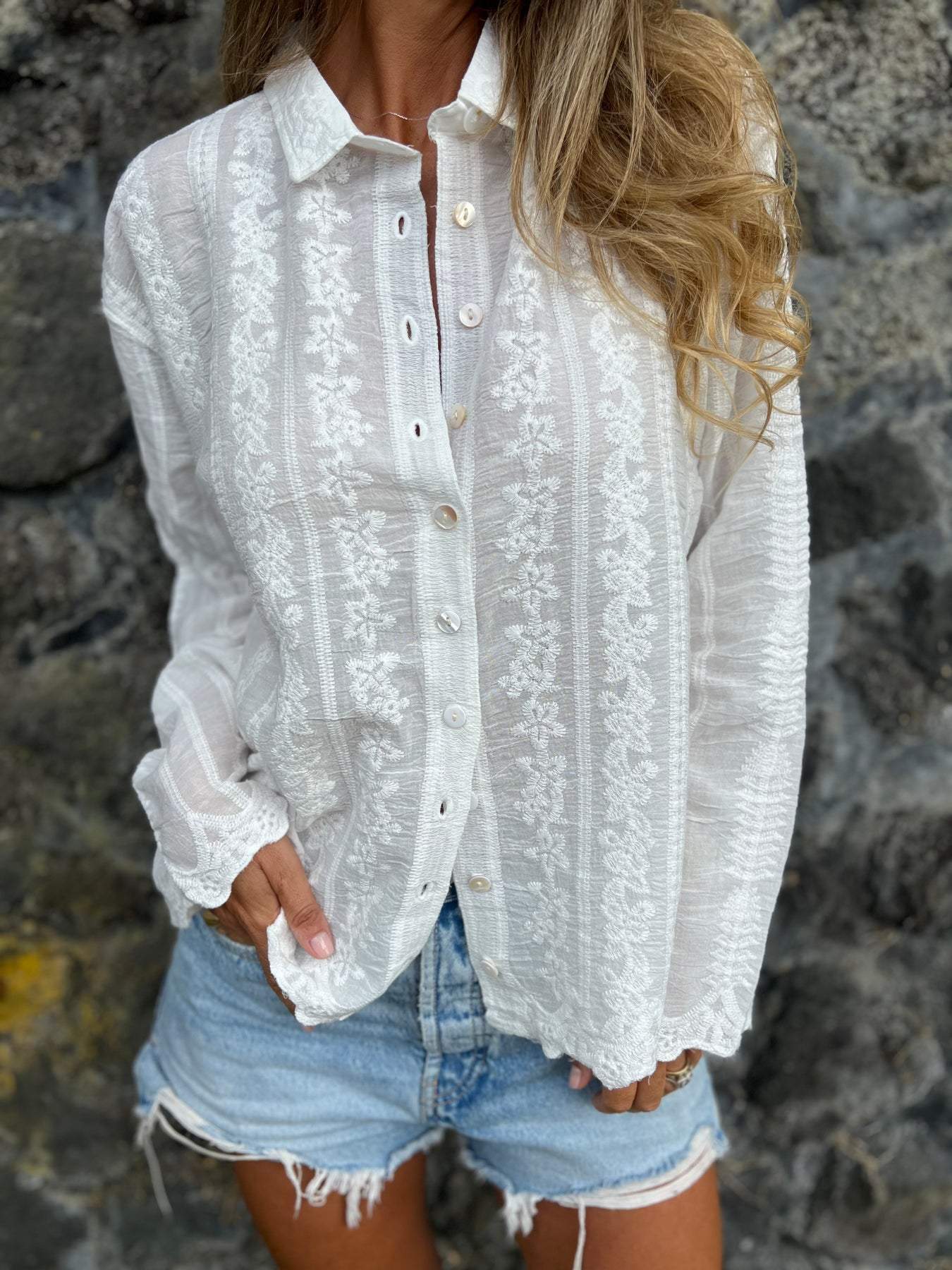 Embroidered Lapel Shirt