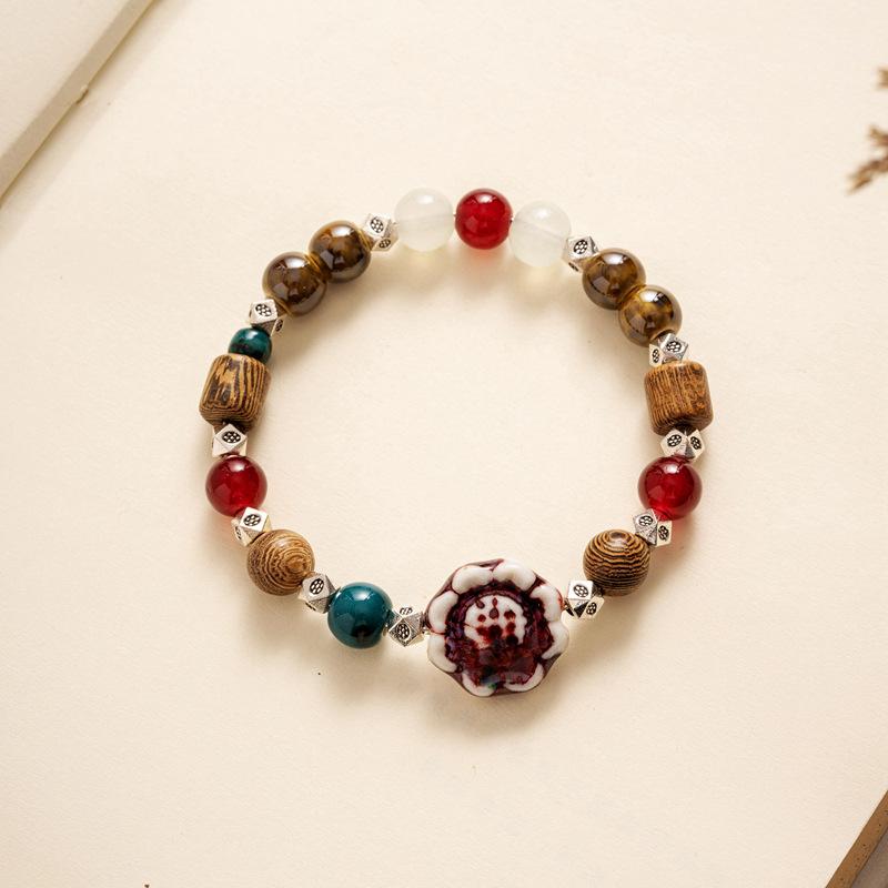 Glaze beads ceramic jewelry ethnic style bracelet short bracelet One Size