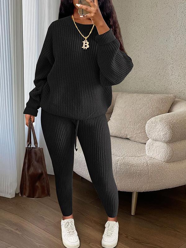 Fashionable Casual Knitted Suit Pants Suit black