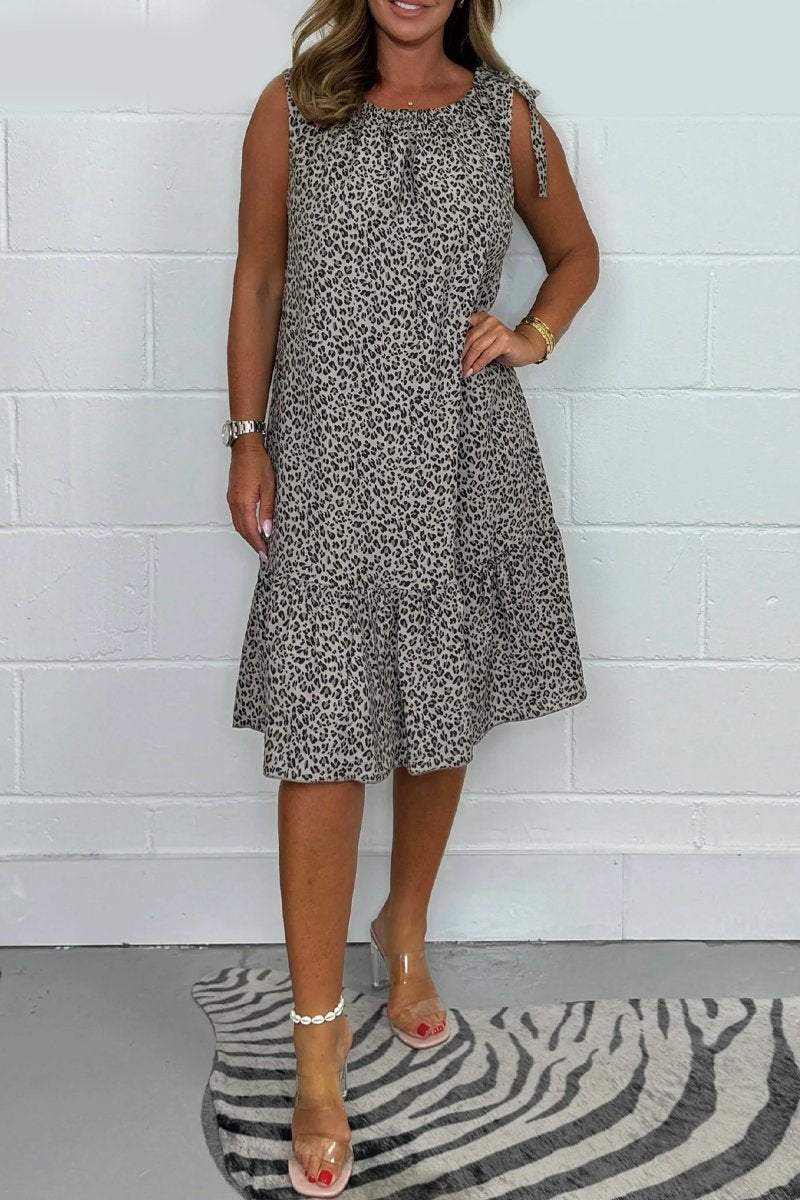 Women's Leopard Print Sleeveless Swing Dress