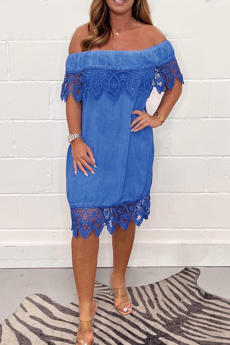 Distressed lace patchwork dress Blue