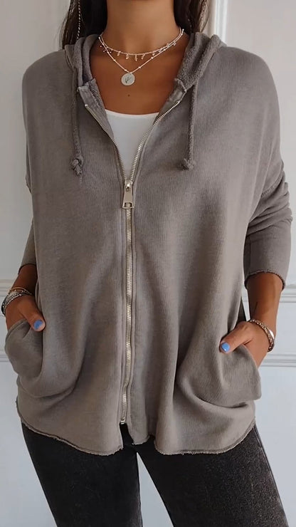 Hooded Zip-up Casual Top gray