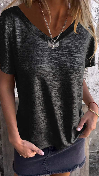 Round Neck T-shirt V-neck top black