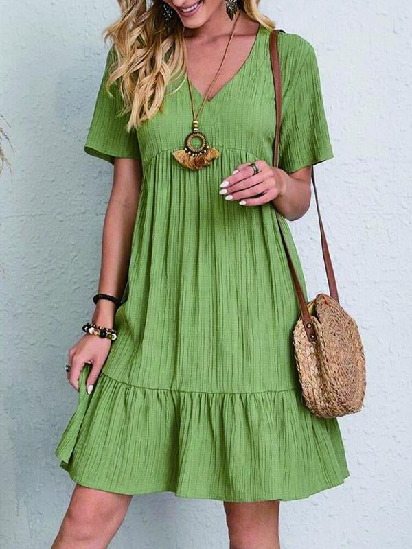 Retro V-neck women's clothing green