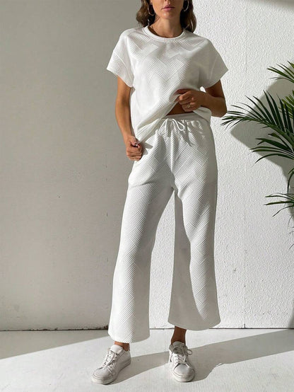 Casual Crew Neck Everyday Two-piece Suit White