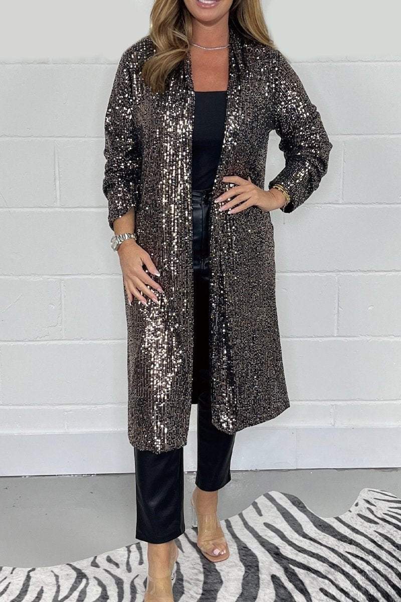 Full Sequin Long Sequin Jacket Bronze