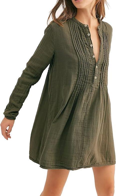 Women's V-neck Long-sleeved Casual Dress