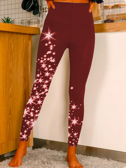 Plus size Christmas Skinny Leggings Leggings Wine Red