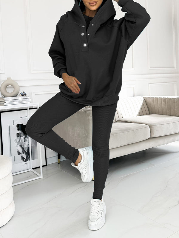 Hooded Casual and Comfortable Sweatshirt Suit black Sweater + Pants