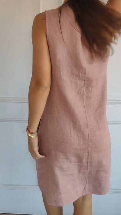 Cotton and linen solid color dress