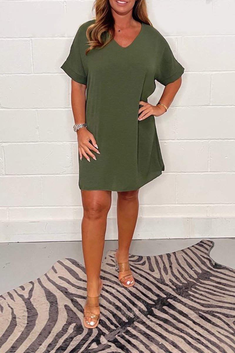 V-neck casual strappy back dress Amry green