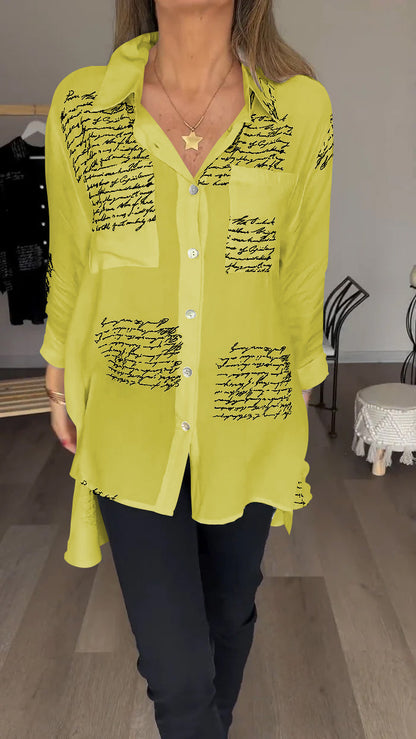 Letter Print Fashion Lapel Shirt yellow