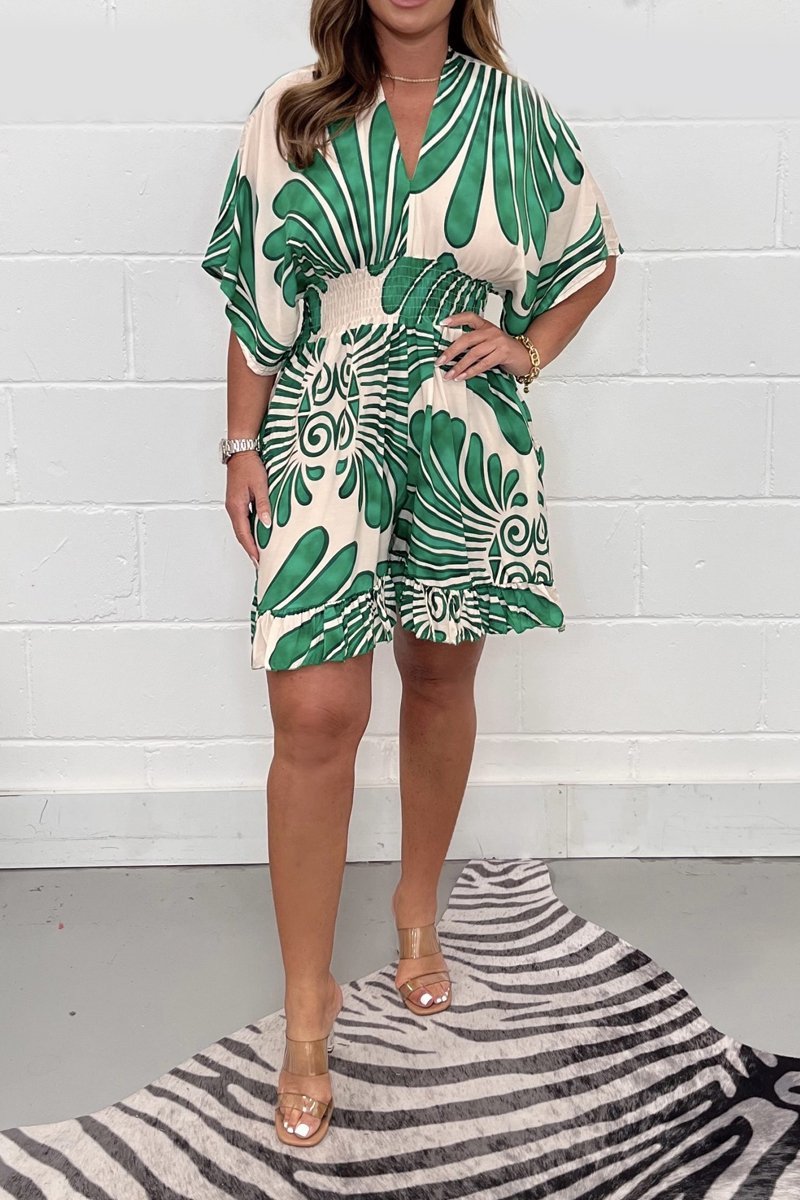 V-neck printed jumpsuit Green