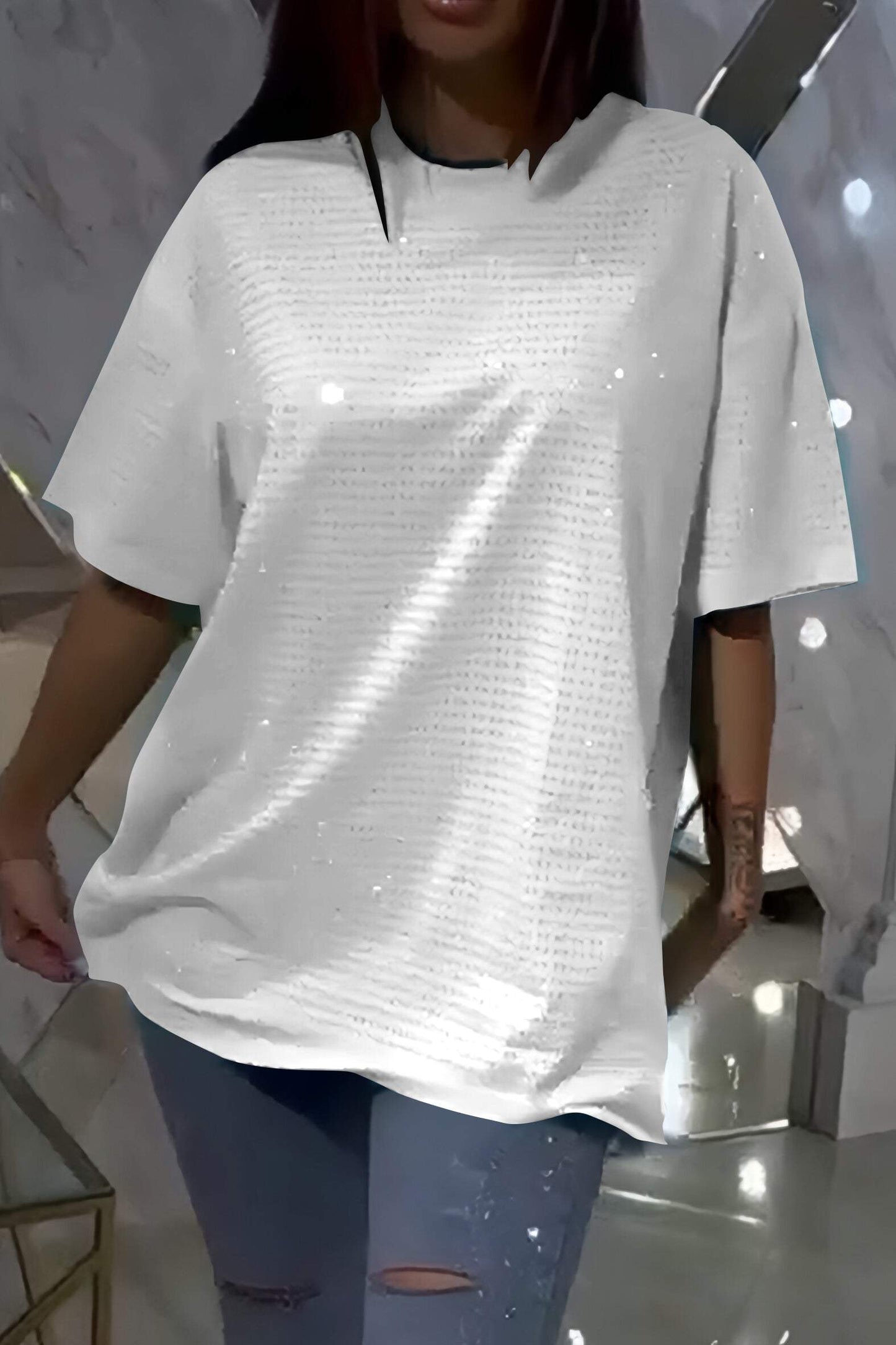 Hot Diamond Solid Color Casual T-shirt White