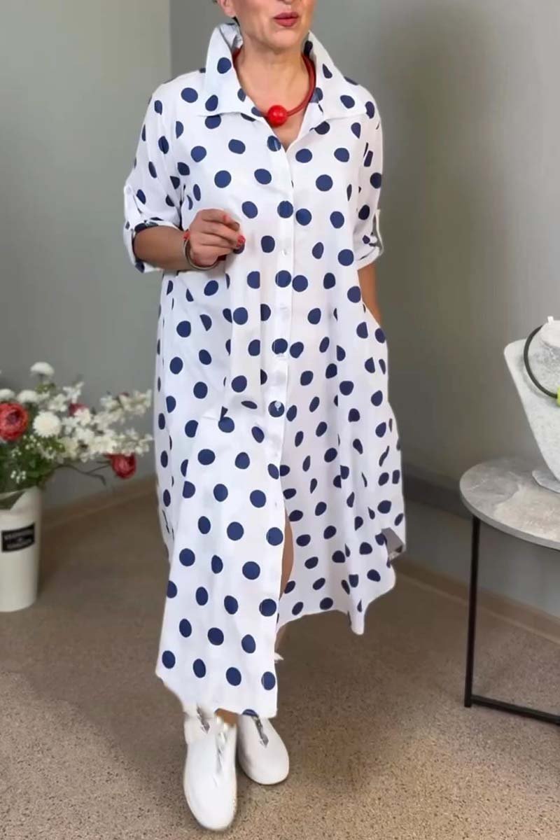 Women's casual polka dot shirt dress