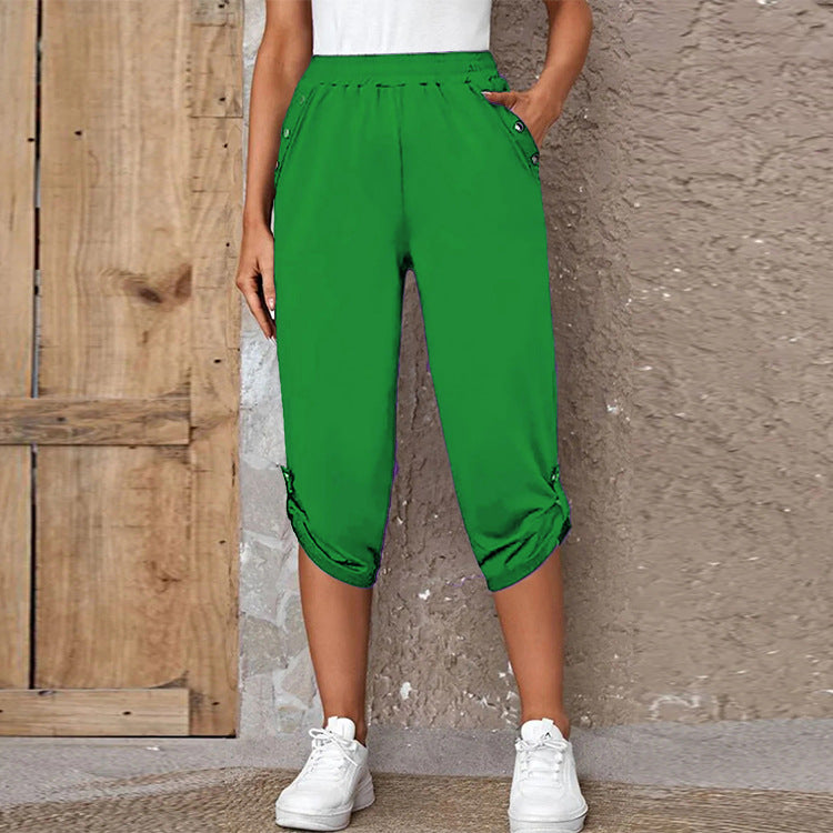 Fashion Casual Seven-point Elastic Pants Fluorescent green