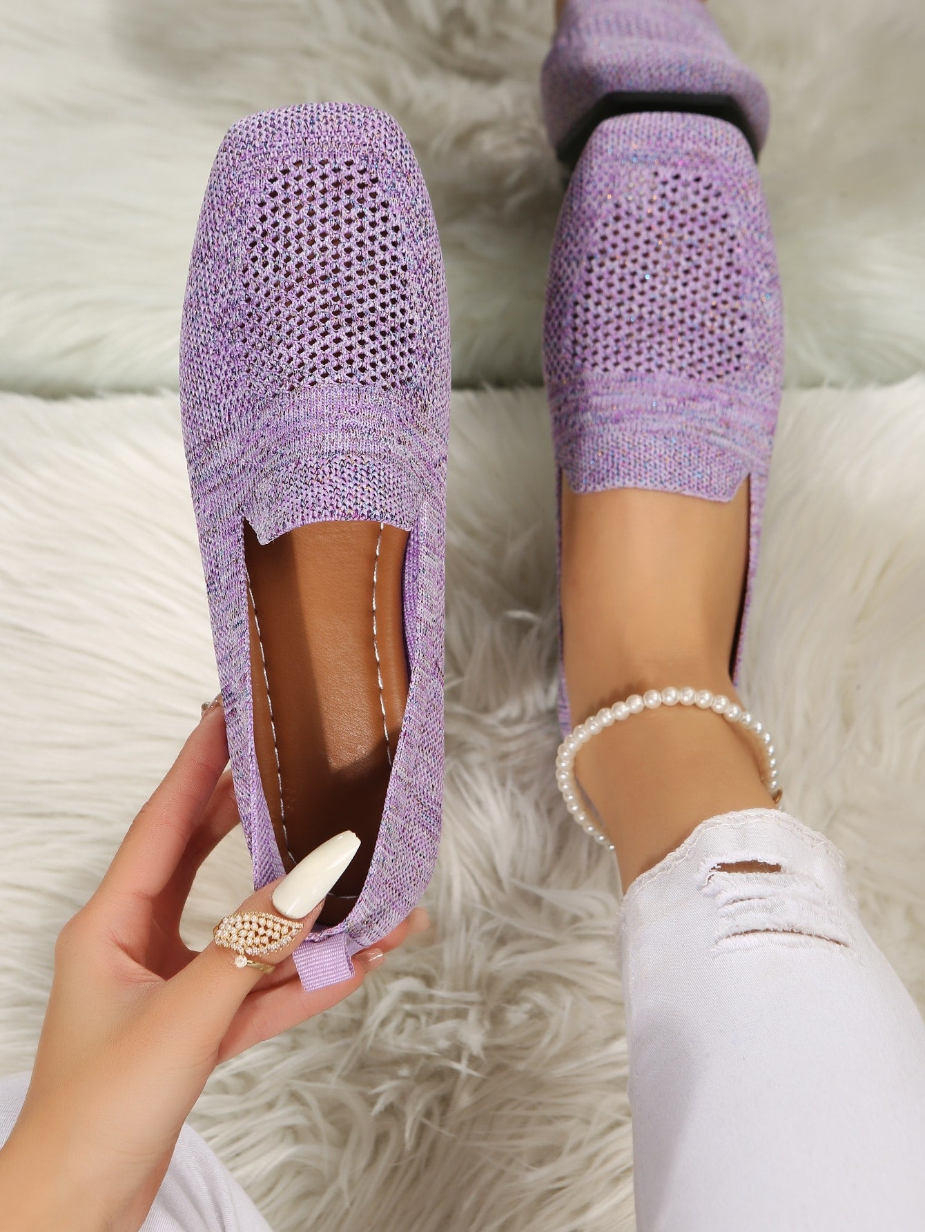 Women Breathable Square Toe Loafers, Fashion Outdoor Flats Purple