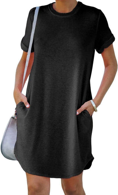 Round Neck Short Sleeve Casual Dress black