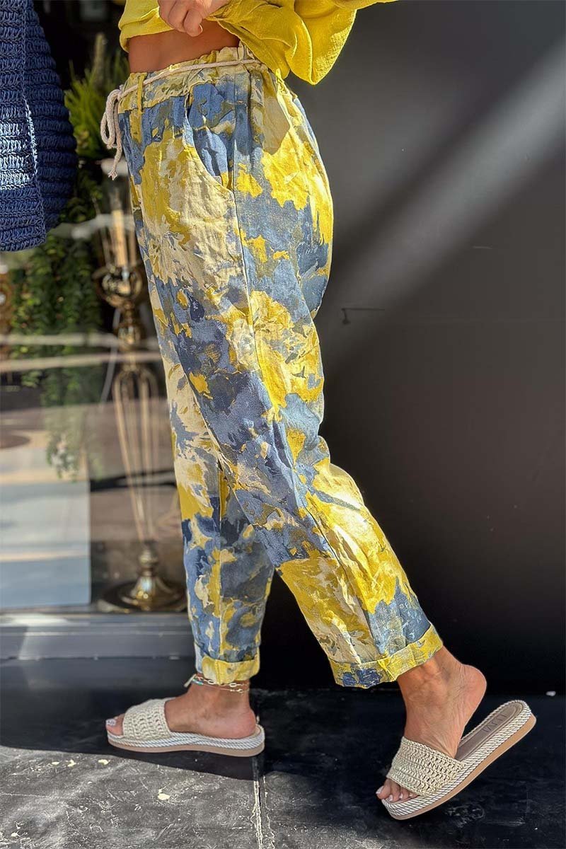 Women's casual colorful cotton and linen trousers