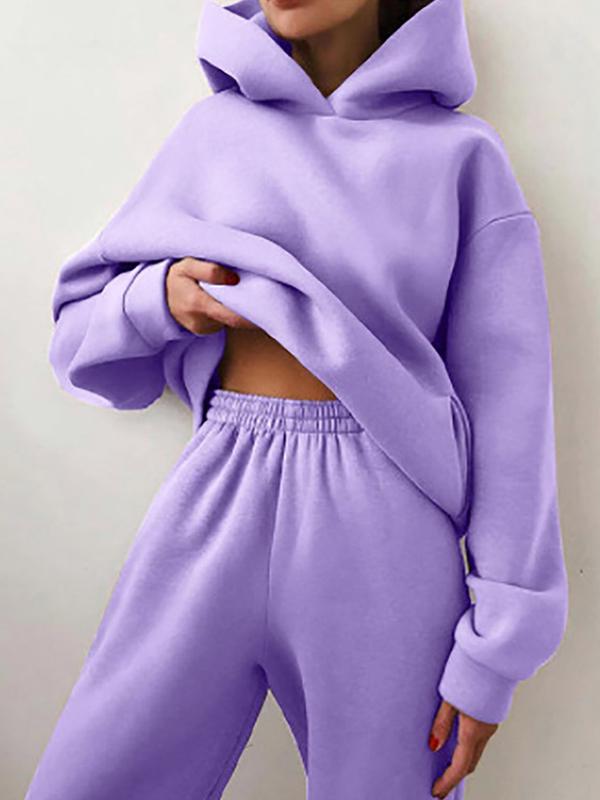 Casual fashion thickened long-sleeved sweatshirt and trousers two-piece set for women Purple