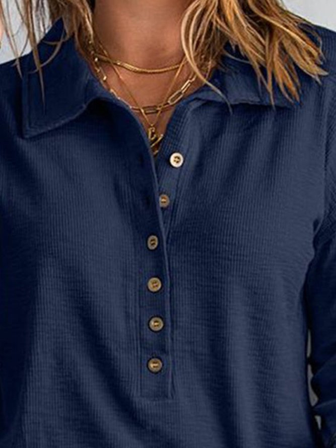 Navy Button Front Long Sleeve Henley Top