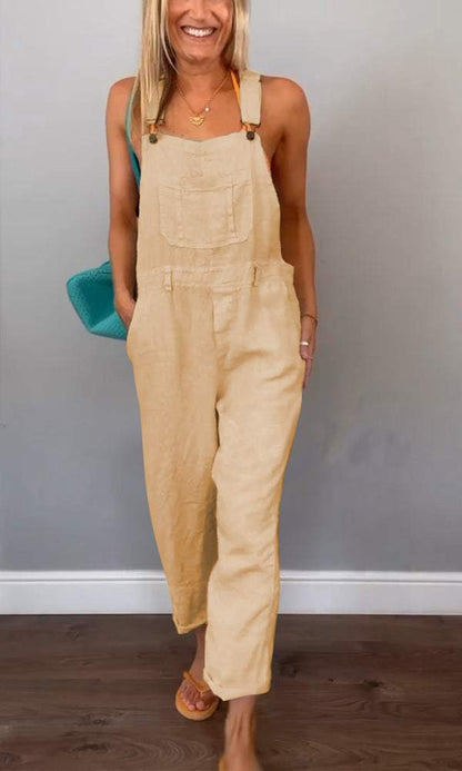 Solid Spaghetti Wide Leg Jumpsuit Brown