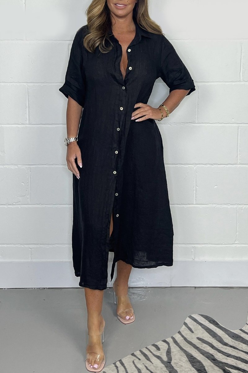 Casual solid color shirt dress Black