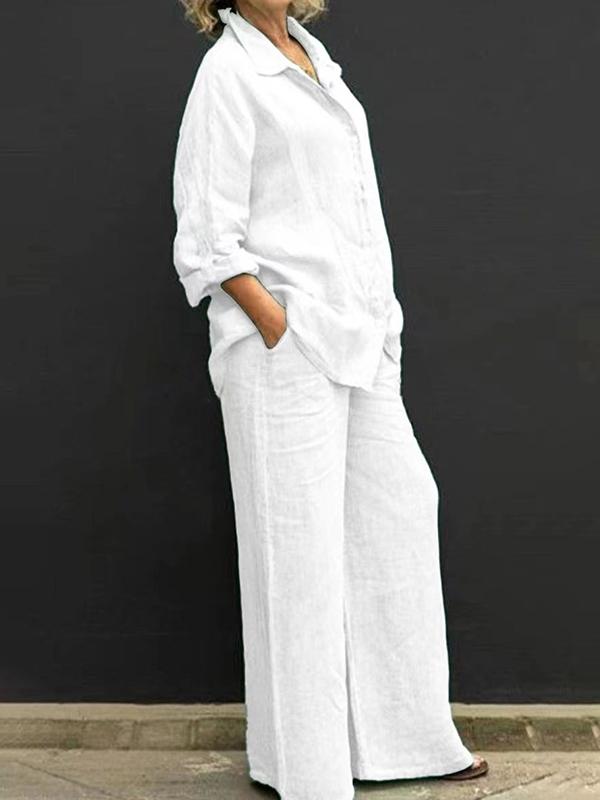 Commuting style shirt top trouser leg pants suit White