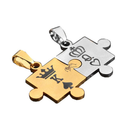 king queen simple puzzle couple pendant necklace