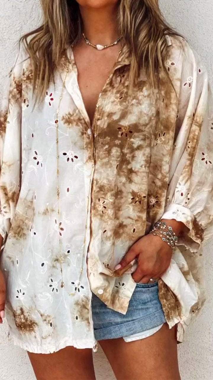 Cotton Embroidered Tie-dye Shirt Two colors