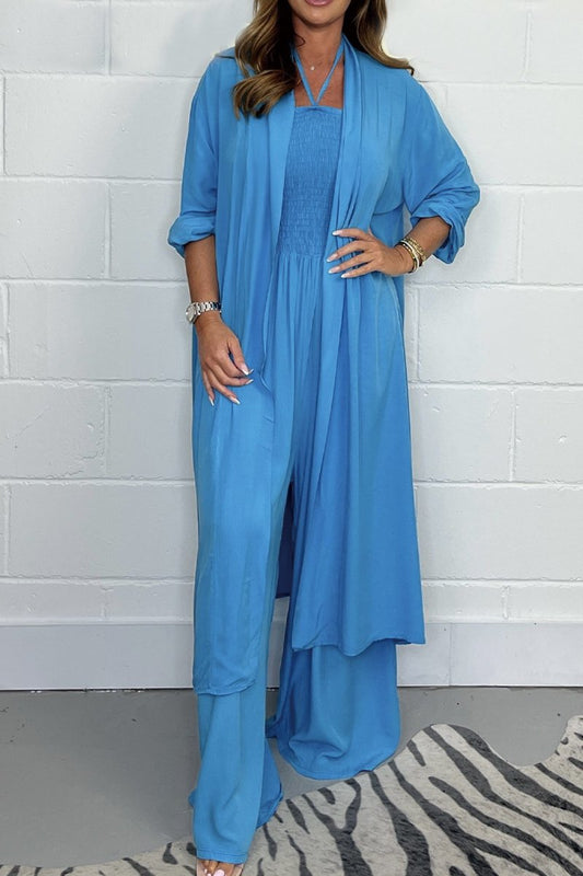 Halterneck lace-up jumpsuit suit Blue