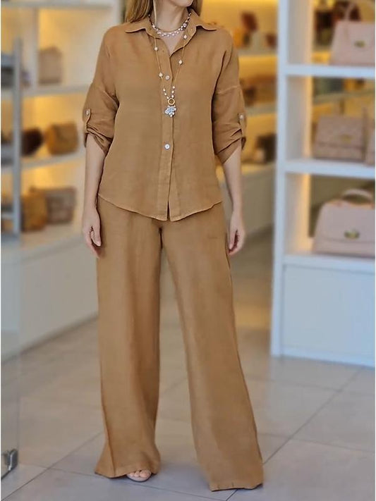 Casual Lapel Cotton and Linen Suit apricot