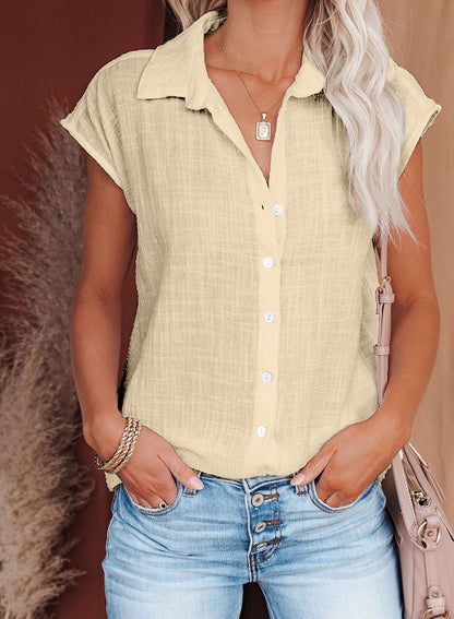 women's new solid color single breasted shirt Beige