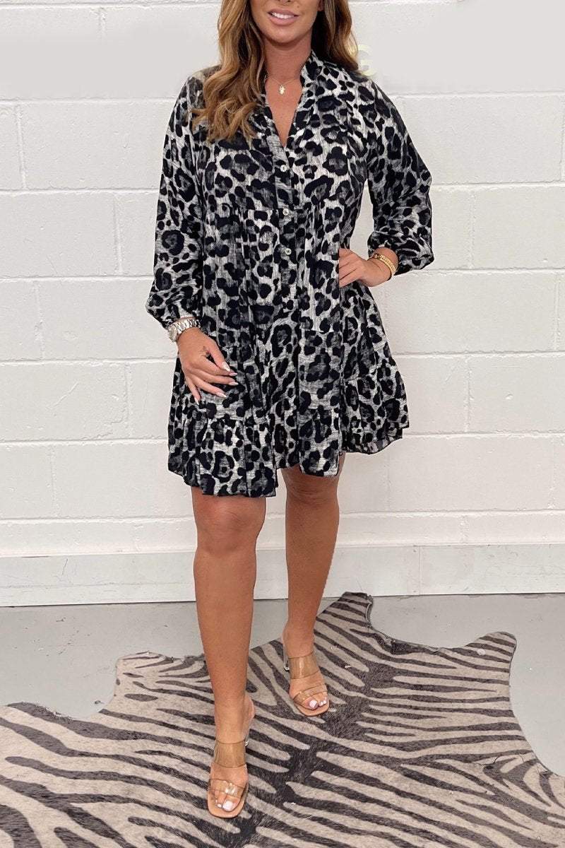 Leopard print V-neck dress Black