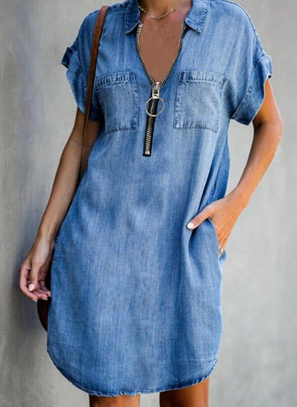 Zip Fit Denim Dress blue