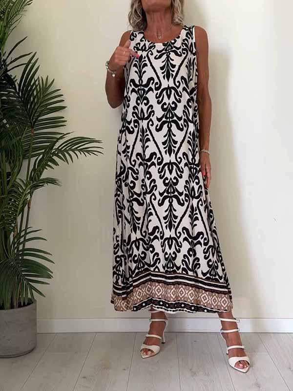 Women's Round Neck Printed Sleeveless Dress