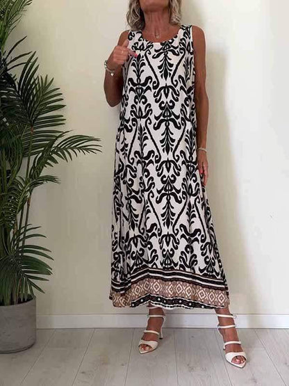 Women's Round Neck Printed Sleeveless Dress