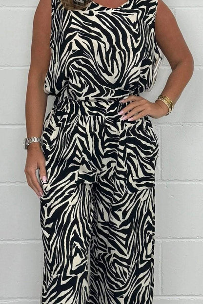 Women's Zebra Print Sleeveless Top & Trouser Co-Ord