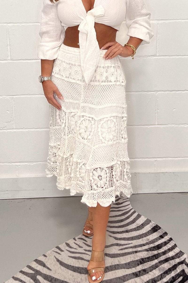 Crochet Midi Skirt White