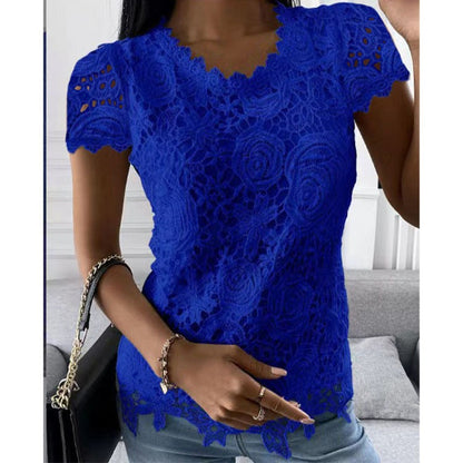 New lace short sleeve top Blue