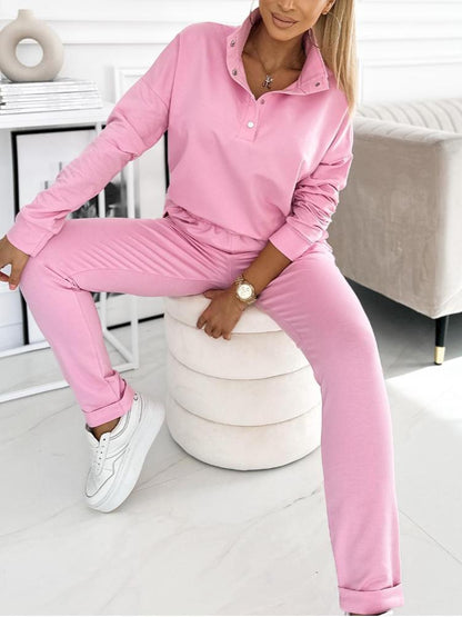 Women's Fashion Button Front Sweatshirt and Lined Pants Set