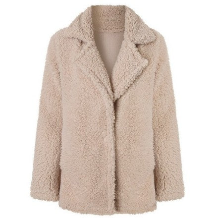 Lapel solid long sleeve coat Apricot