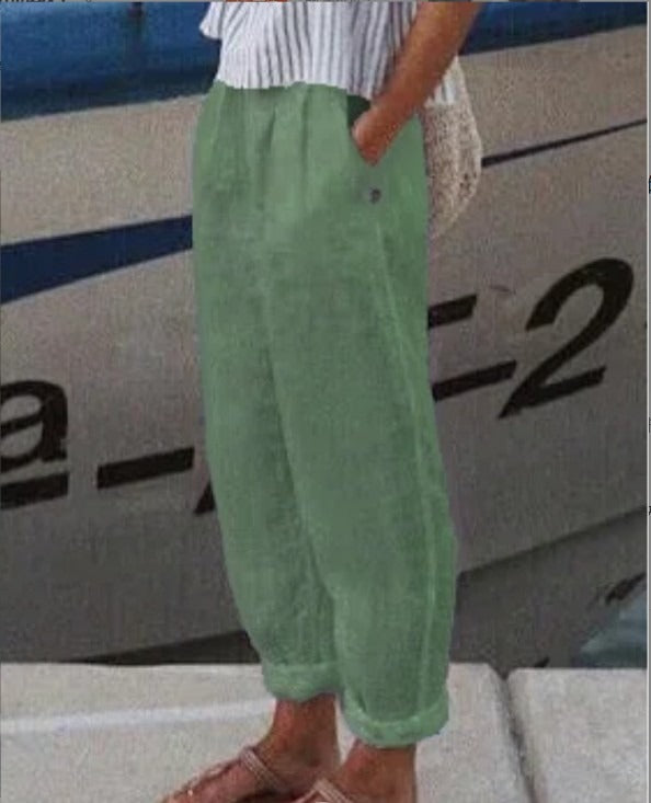 Solid Loose with Pockets Casual Pants Green