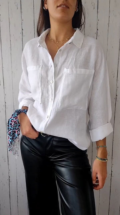 Cotton and Linen Solid Color Shirt white