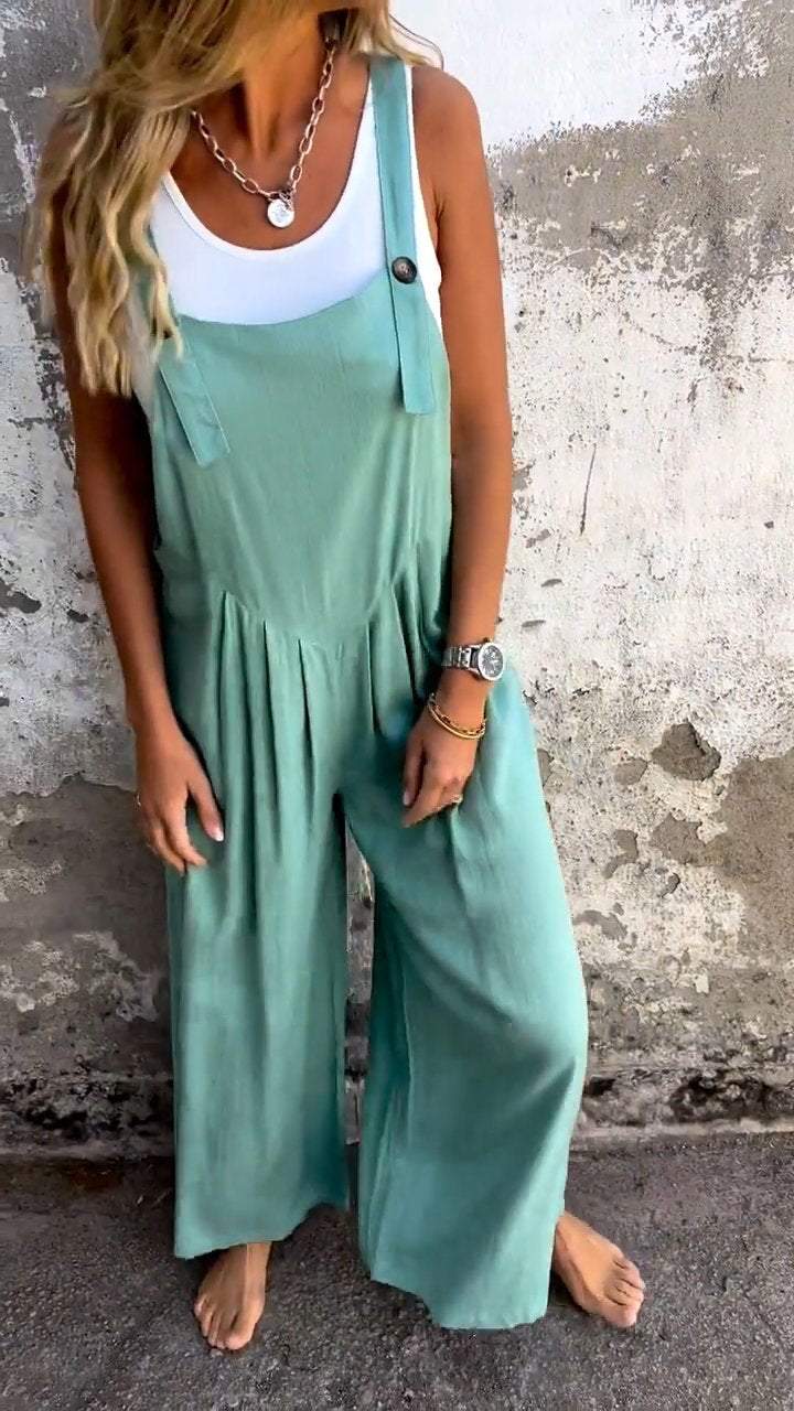 Sleeveless Casual Jumpsuit with Suspenders