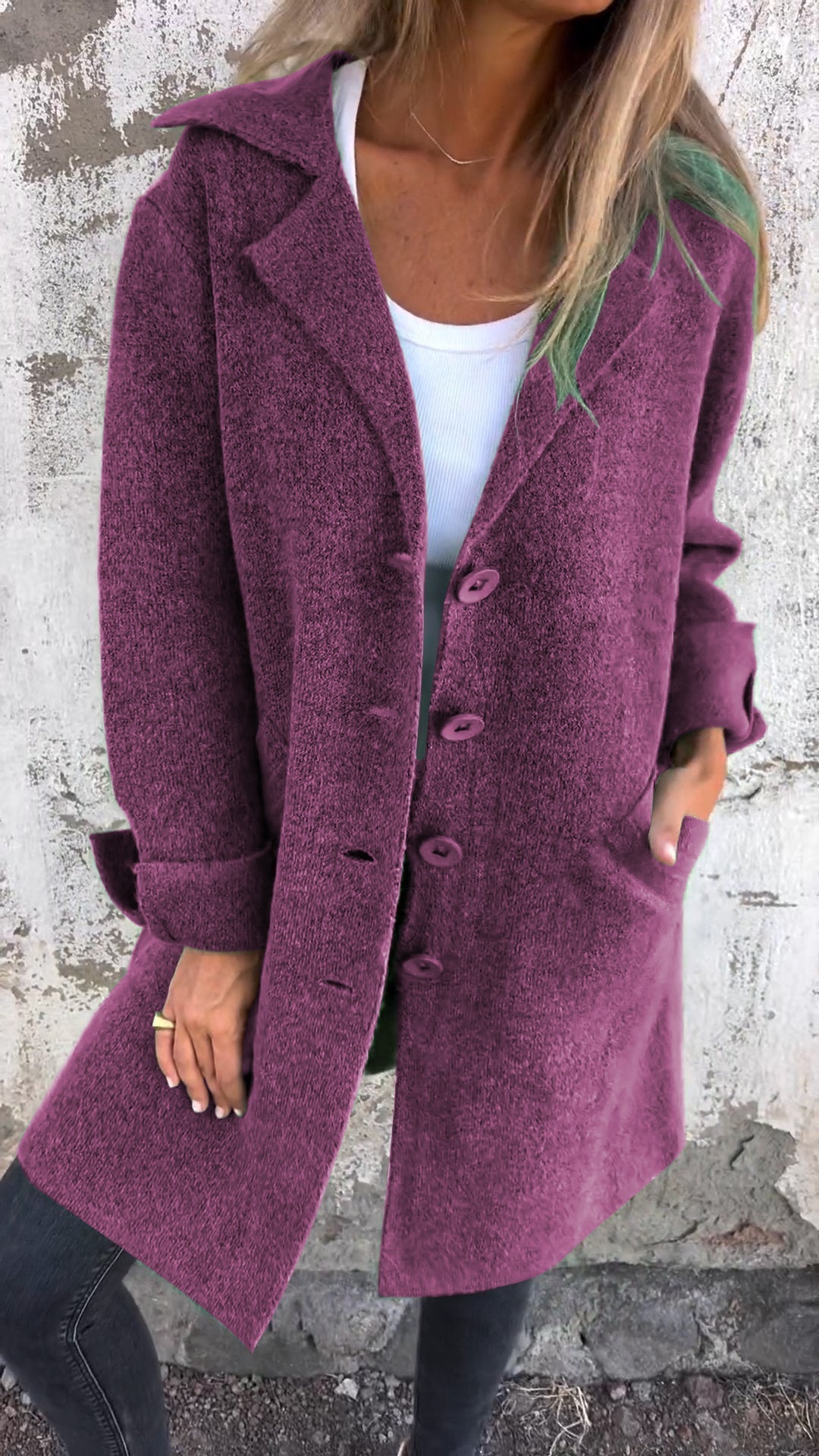 Casual Lapel Single-breasted Long Coat purple