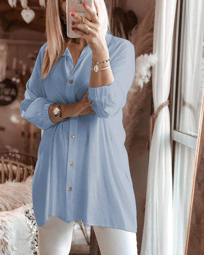 Fashion plain women's shirt tops casual pants Blue-Top