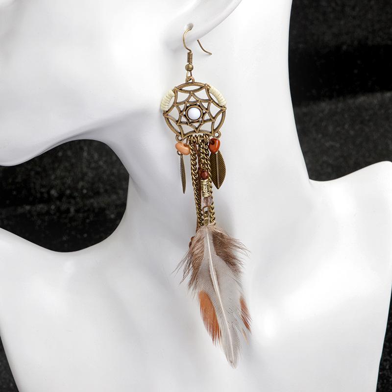 Vintage Dream Catcher Metal Leaf Feather Earrings