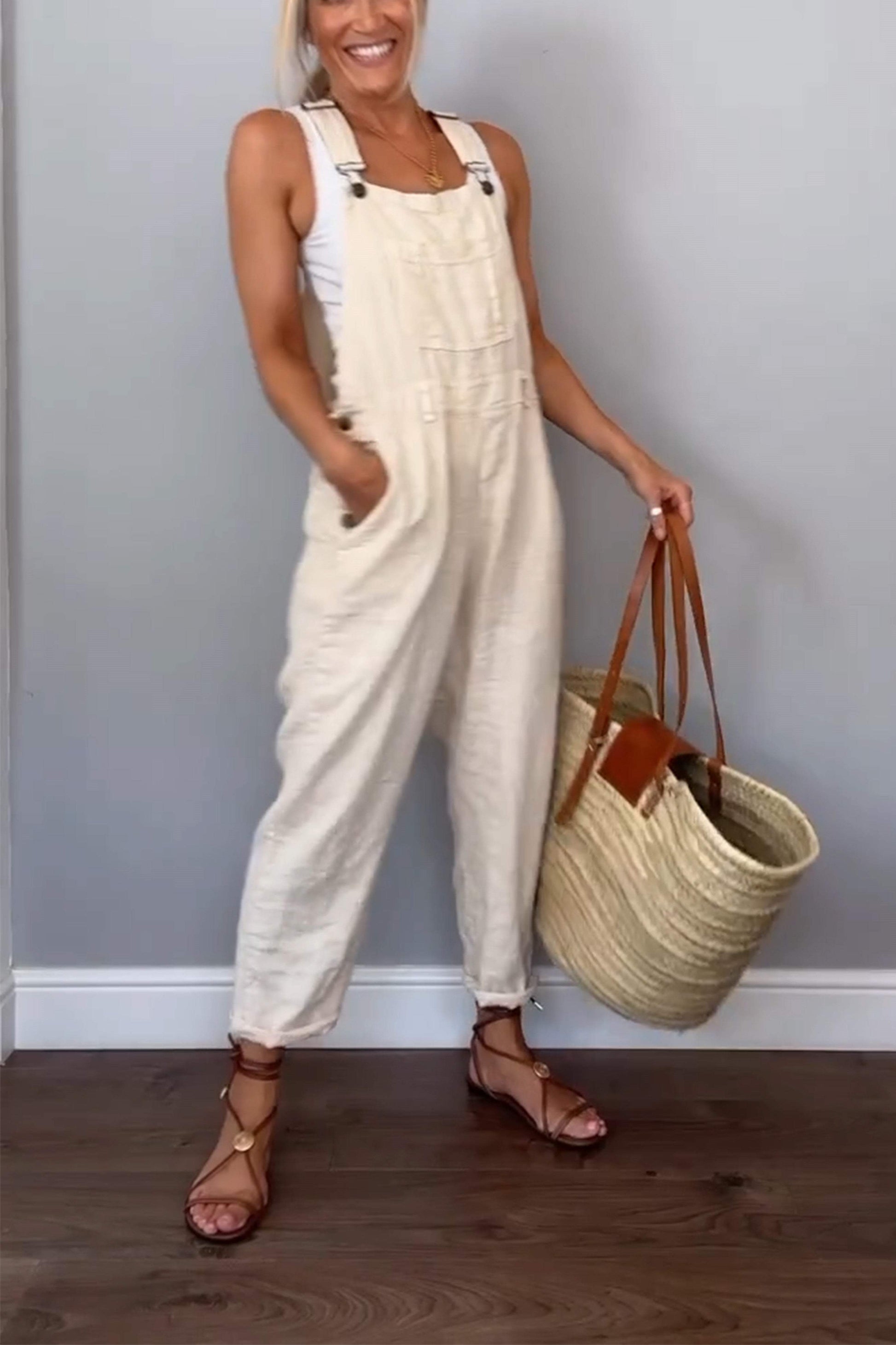 Solid Spaghetti Wide Leg Jumpsuit